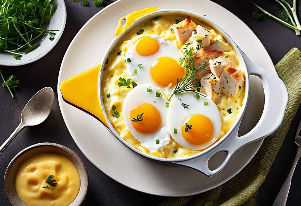 Recette d'œuf cocotte au poisson sur lit de comté : saveurs gourmandes