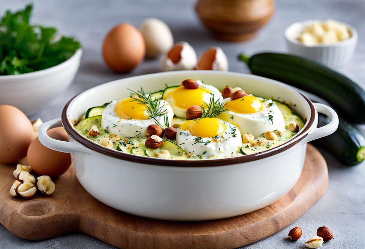 Oeufs cocotte aux courgettes, boursin et noisettes : recette gourmande et facile
