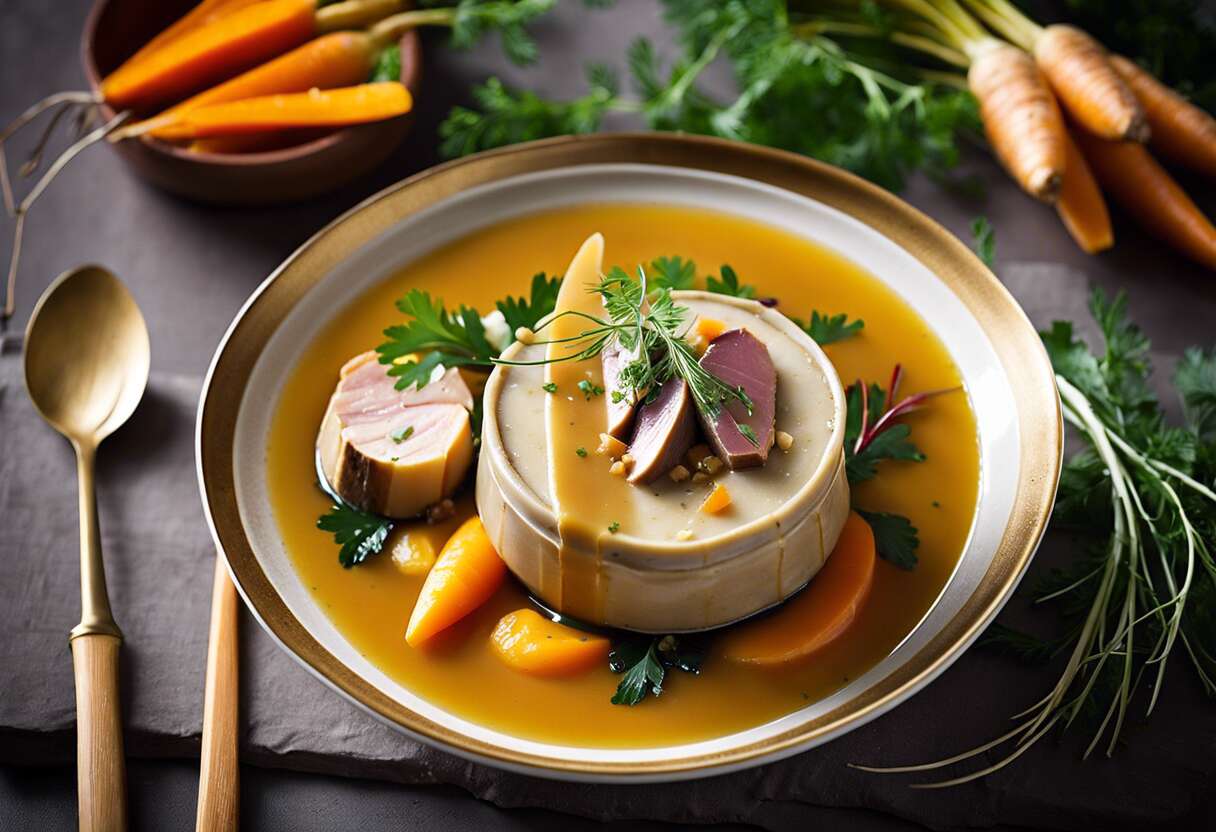Recette de foie gras en cocotte avec légumes anciens et bouillon