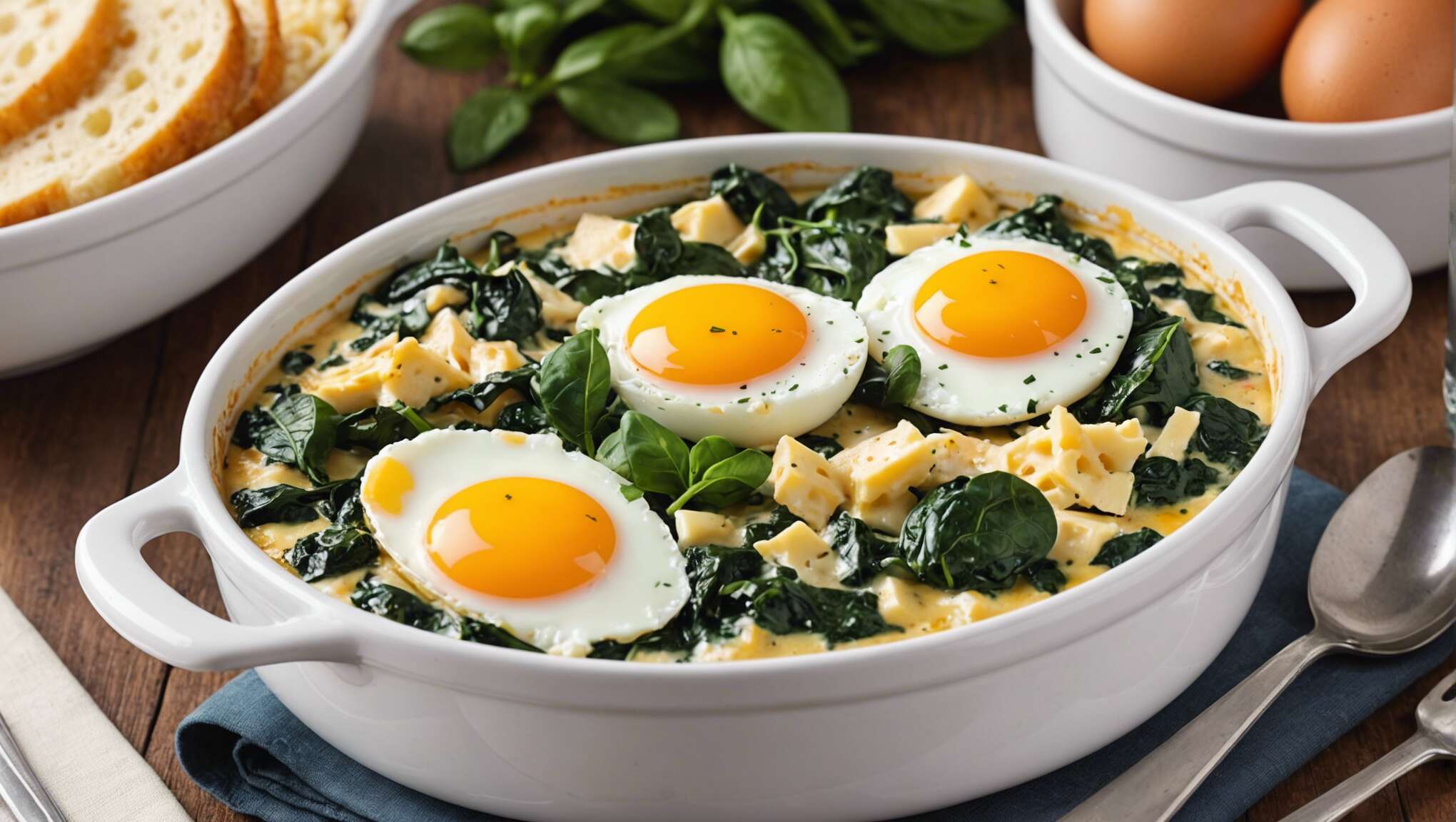 Recette facile d'œuf cocotte au poulet et épinards - Préparation rapide