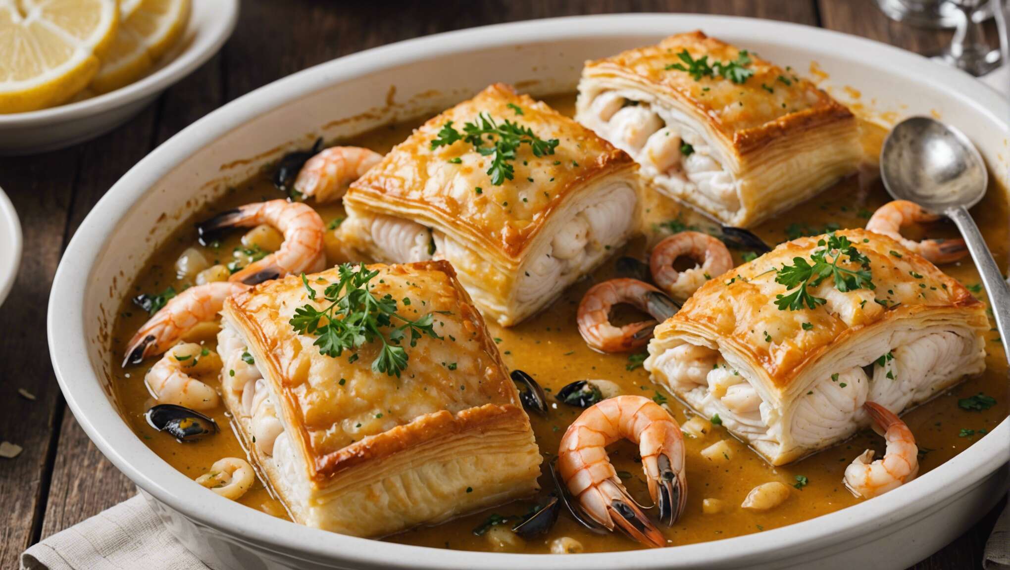 Fricassée de la mer à la cancoillotte en cocotte feuilletée : recette gourmande