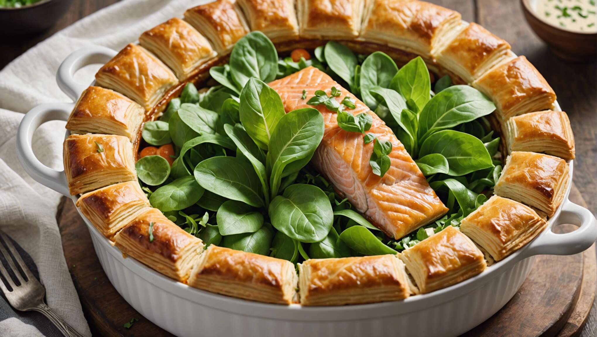 Velouté de mâche et saumon en cocotte feuilletée : recette gourmande