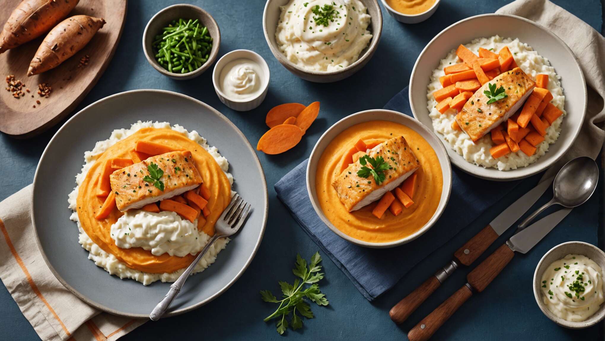 Recette de cocottes de filets de sabre au lait de coco et vanille avec trio de purées