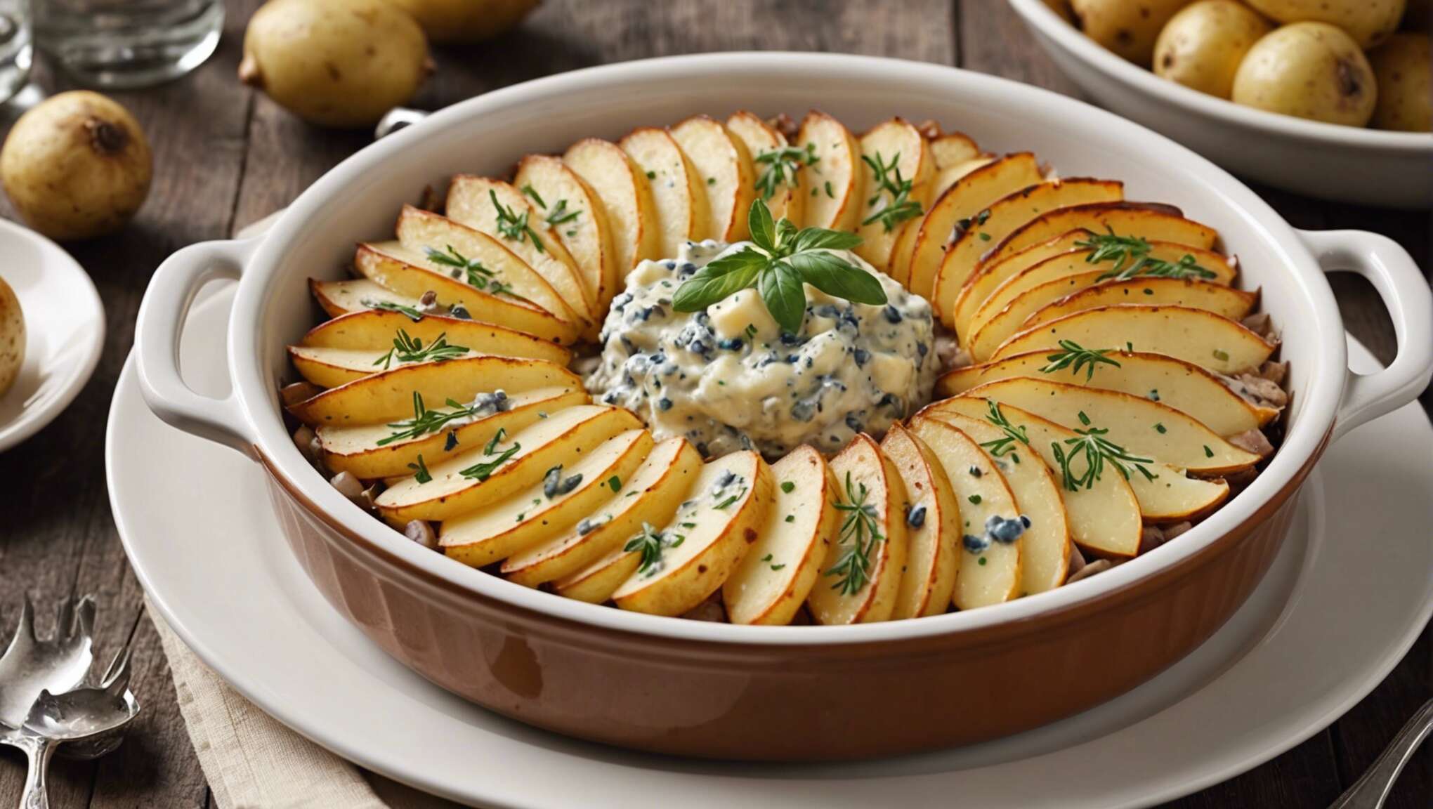 Petites cocottes de pommes de terre, magret fumé et Fourme d'Ambert : recette gourmande