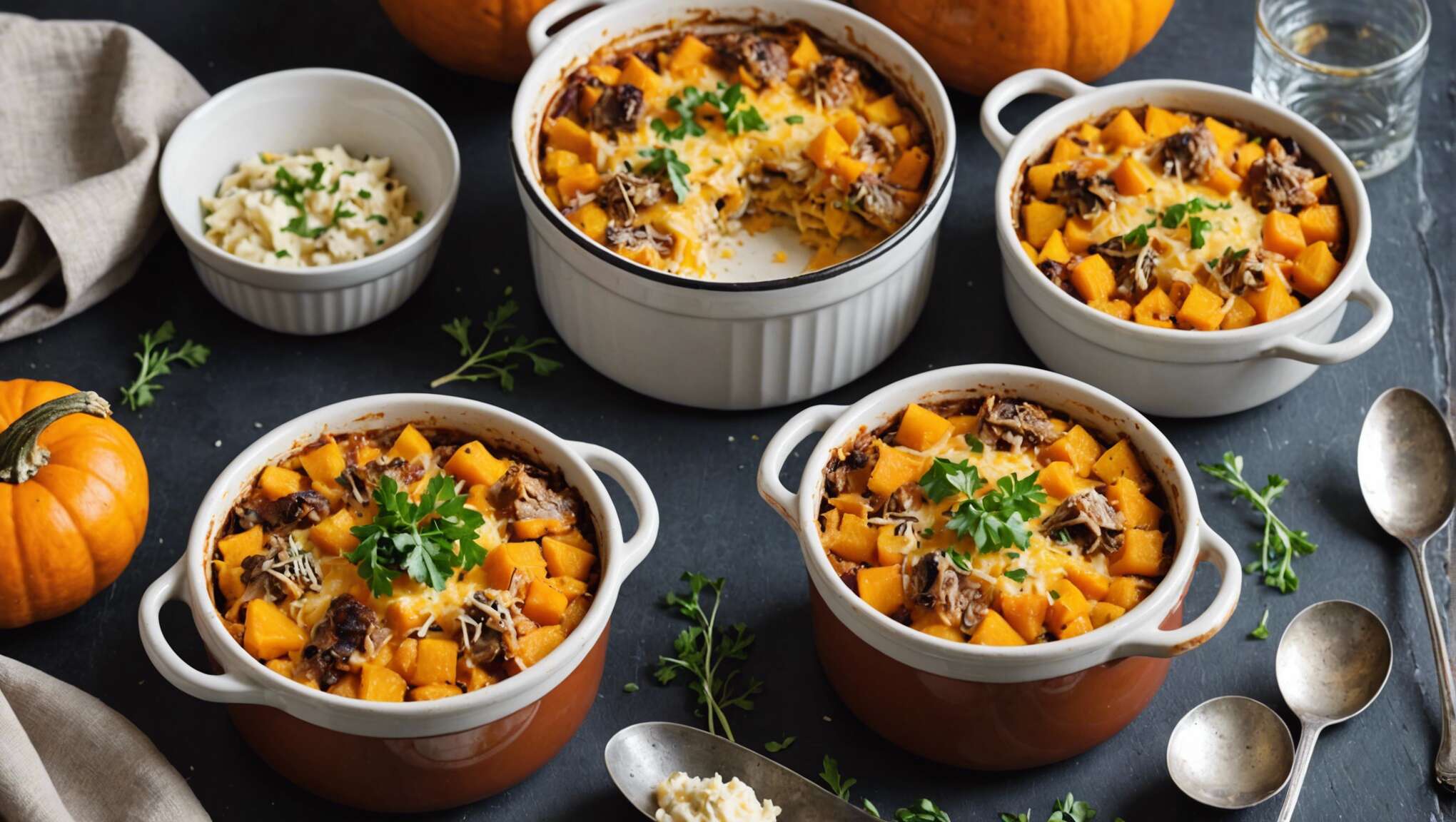 Recette cocotte de gratin de courge au canard confit : saveurs automnales
