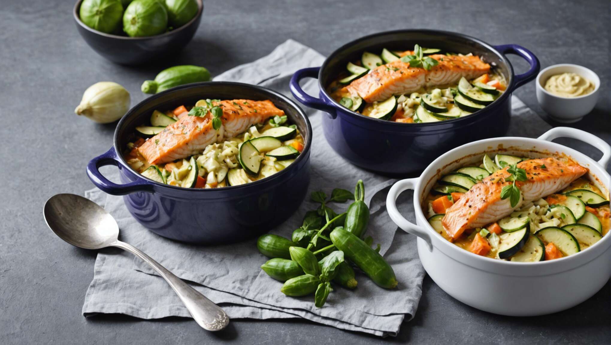 Recette cocotte d'aubergine et courgette au saumon et haddock à la crème d'endive