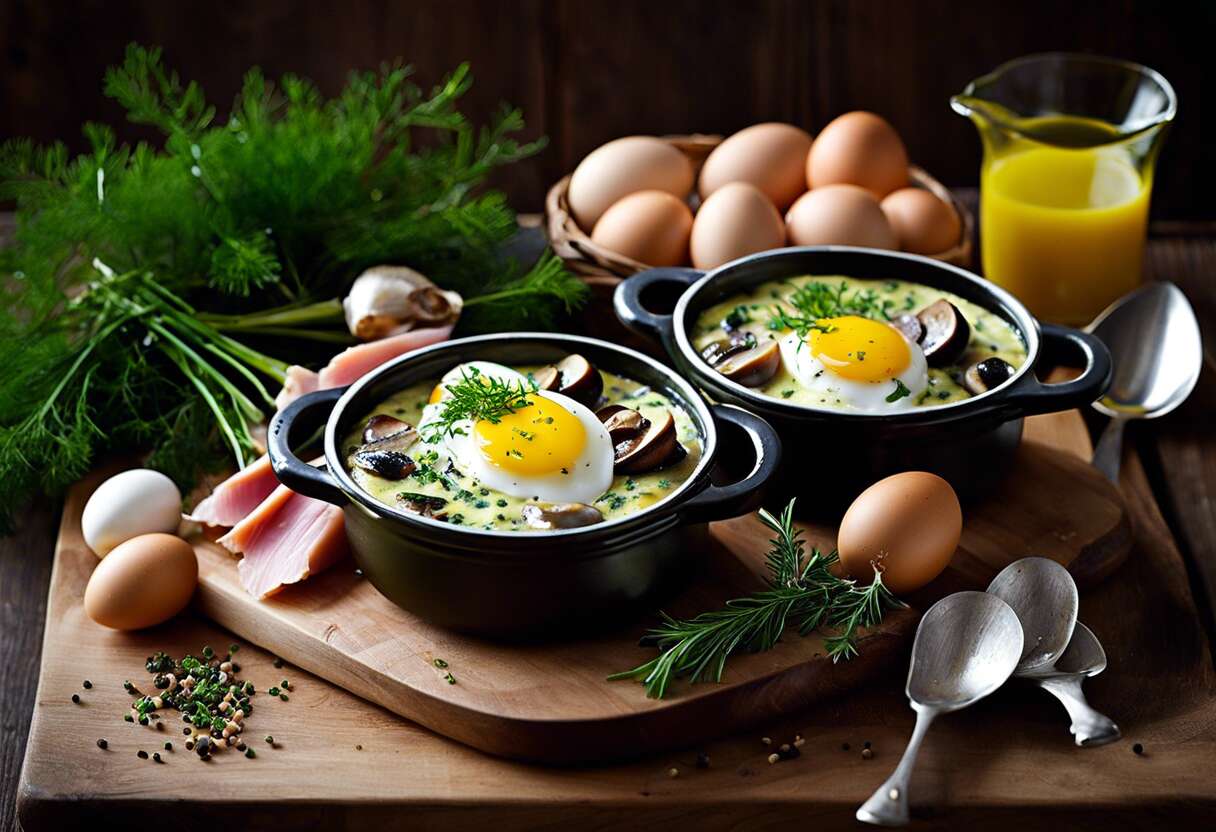 Oeufs cocotte forestiers au poivre vert : recette sans gluten et sans lactose