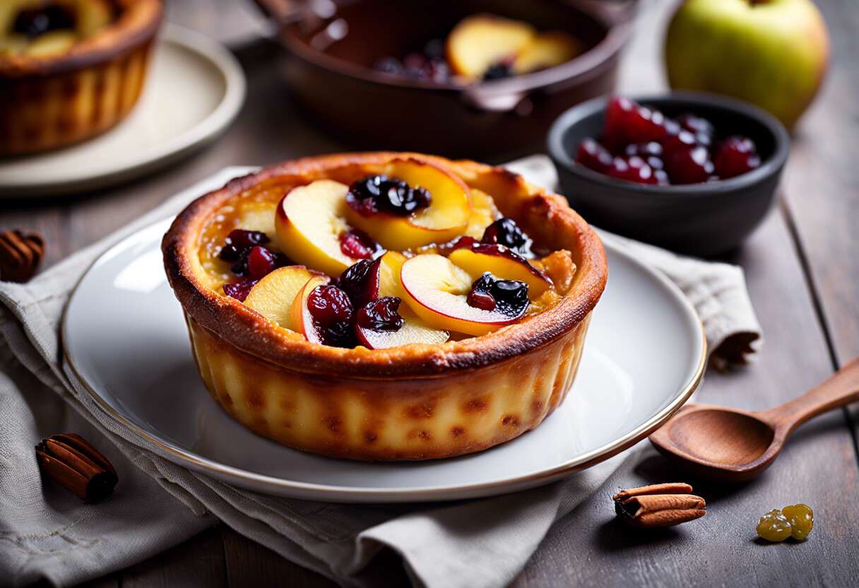 Recette facile de clafoutis aux pommes et raisins en cocottes