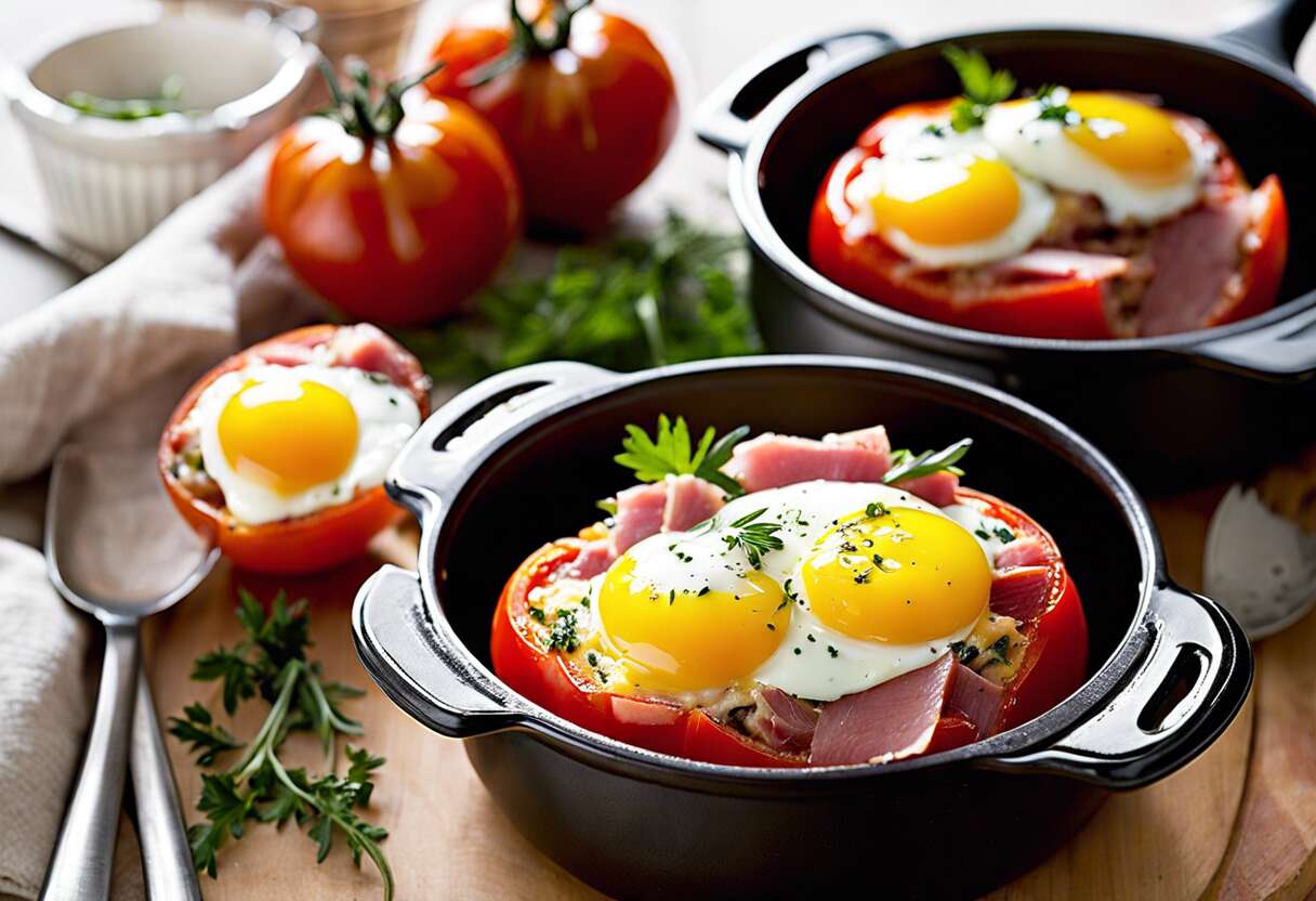 Recette de tomate farcie au jambon et œuf cocotte – Facile & Délicieuse
