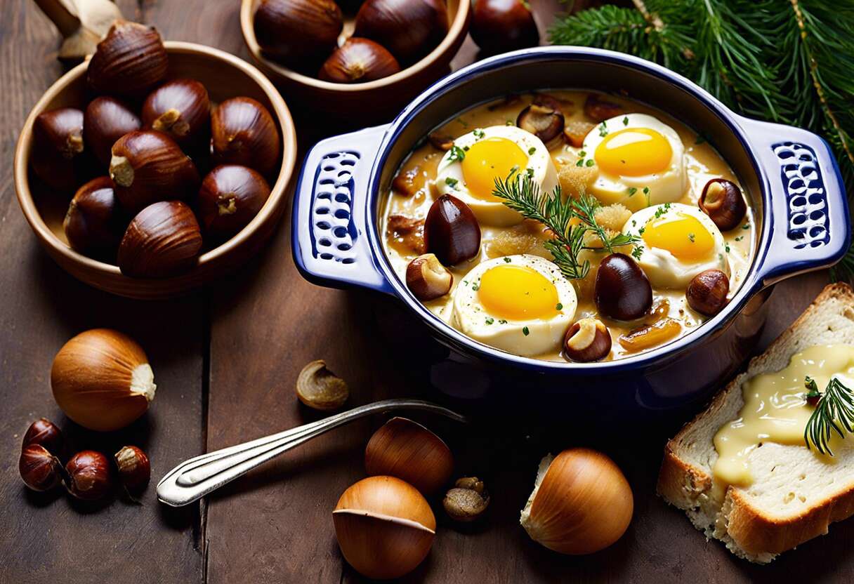 Recette d&rsquo;œufs cocotte au foie gras et marrons avec mouillettes de cèpes – Découvrez la gourmandise !