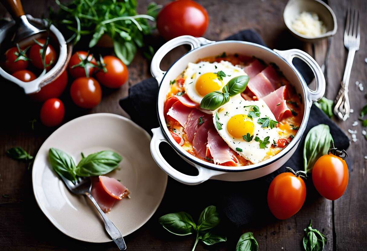Recette d’œufs cocotte à la coppa, tomate et parmesan : saveurs italiennes en entrée