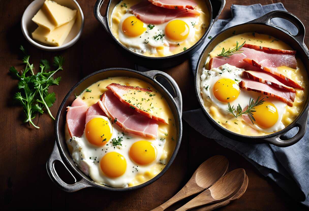 Recette facile d'œuf cocotte au jambon et fromage - Dégustez en toute simplicité !