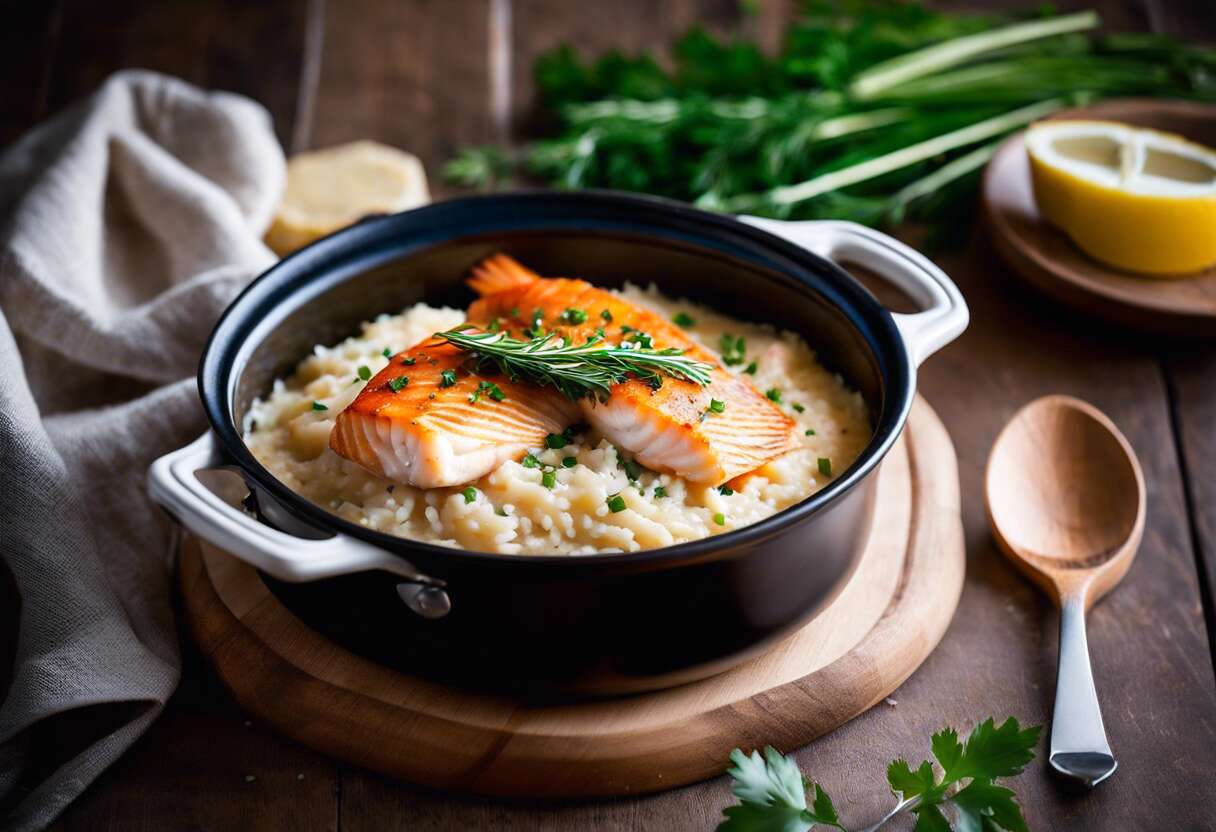 Cocotte de poisson et risotto au parmesan : recette savoureuse