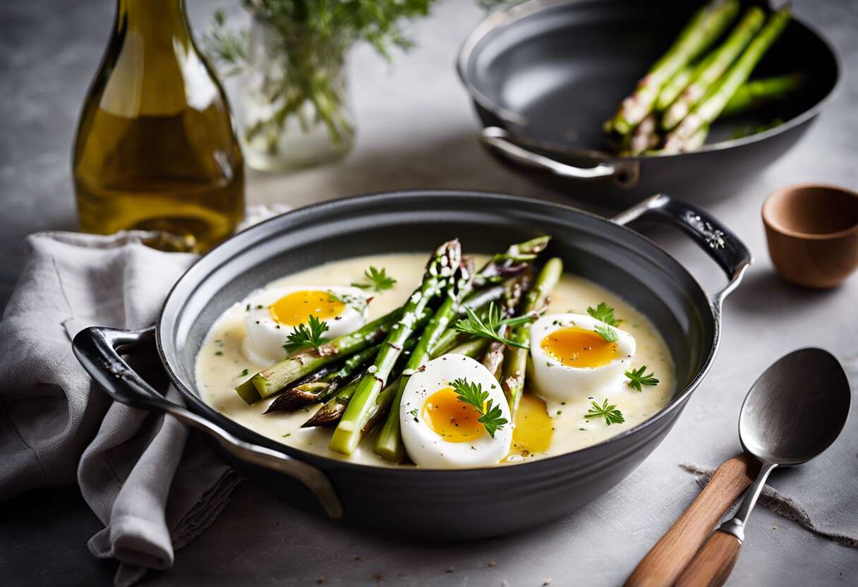 Recette d'œufs cocotte aux asperges et à l'oseille : délices printaniers
