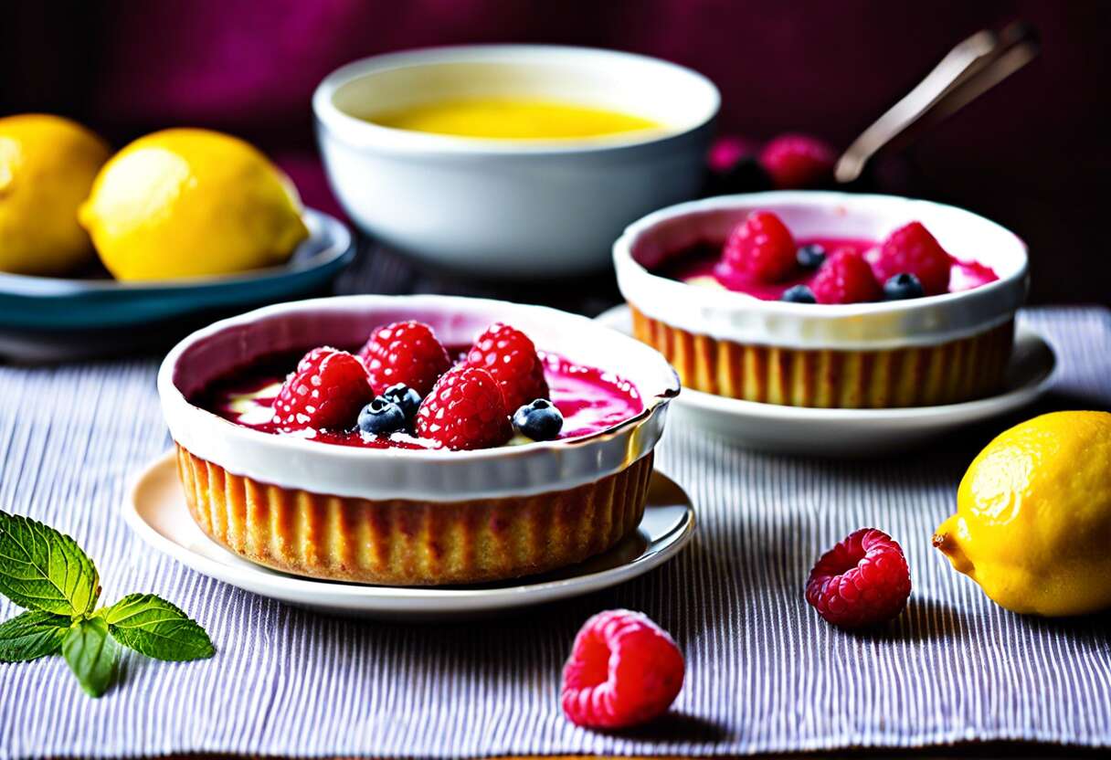 Recette de clafoutis au citron et framboises en mini-cocottes