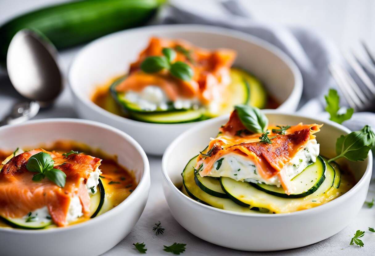 Recette de lasagnes en mini-cocotte : courgette, chèvre et saumon fumé