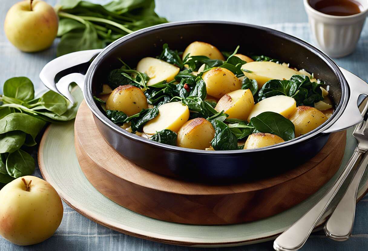 Recettes diététiques en petites cocottes : pomme de terre, épinards et dorade