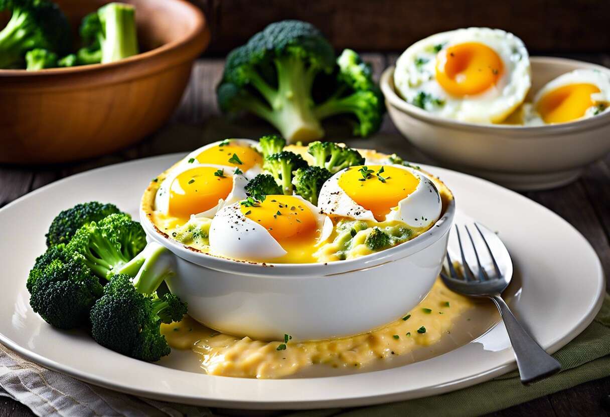 Recette d'œufs cocotte aux brocolis et cantal : saveurs réconfortantes