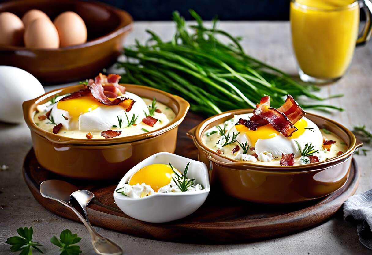 Recette d'œuf cocotte au chèvre et lardons : simple et gourmande