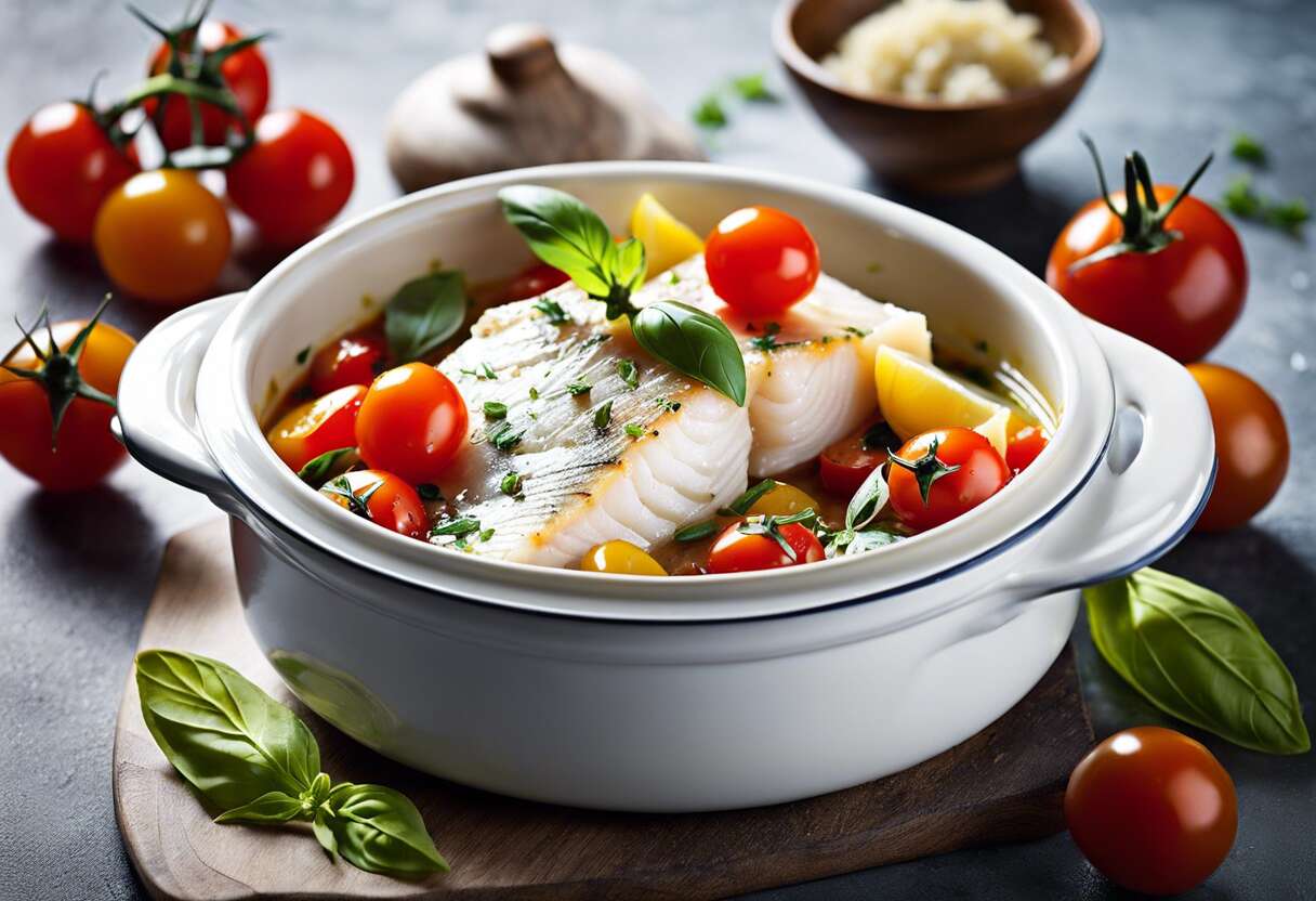 Recette de cabillaud à la vapeur, tomates et basilic : saveurs délicates en cocotte
