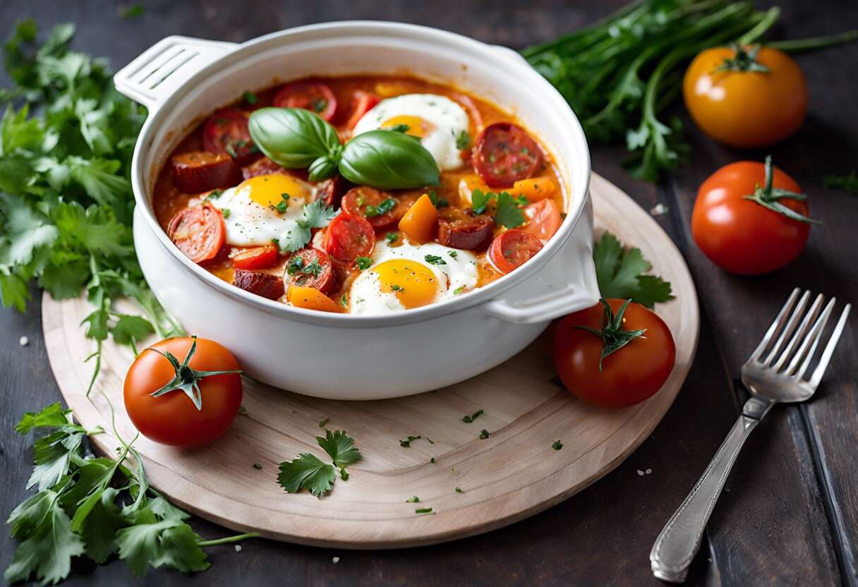 Recette d'œufs cocotte au reblochon et chorizo avec mouillettes de tomates à l'ail