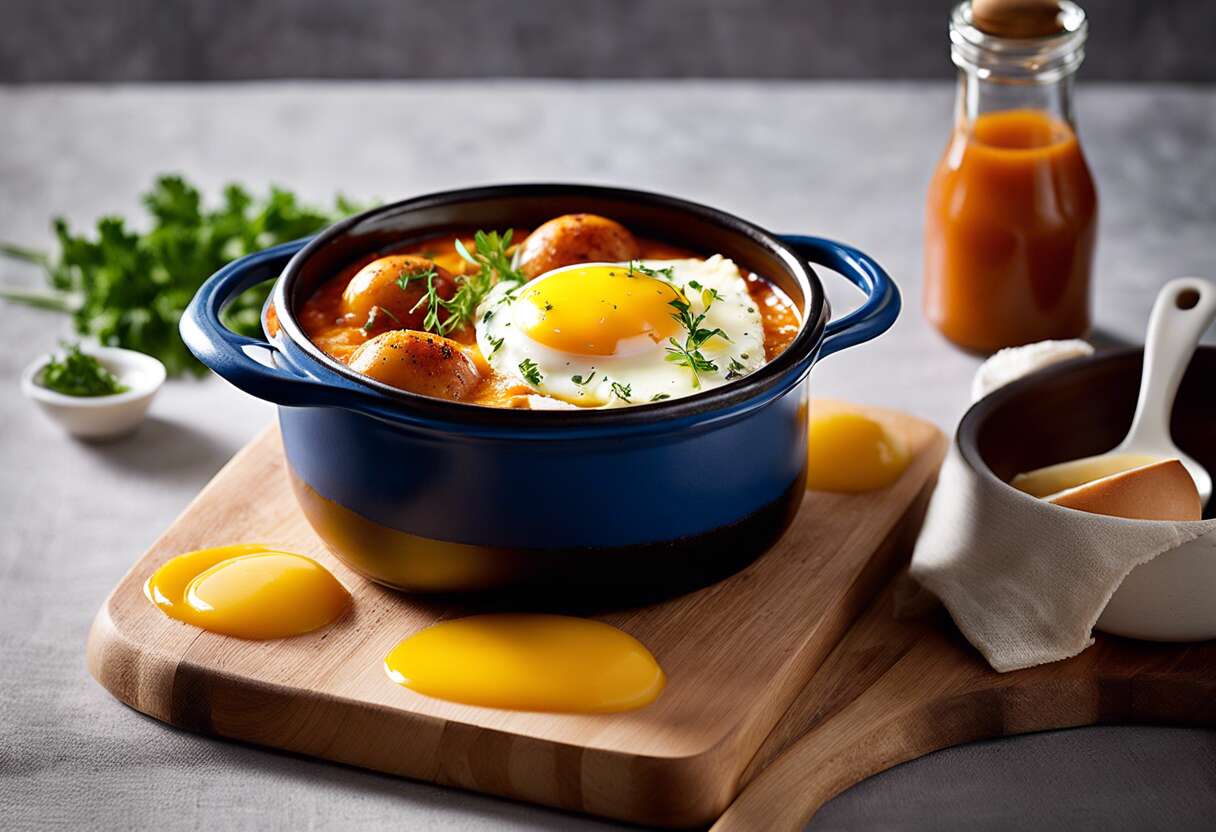 Oeuf cocotte à la sauce basque et croustillant de ventrèche : recette authentique