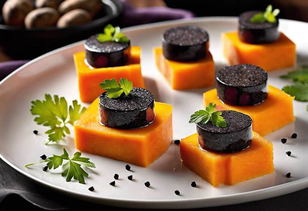 Recette de mini-cocottes de boudin noir et melon sur lit de patate douce