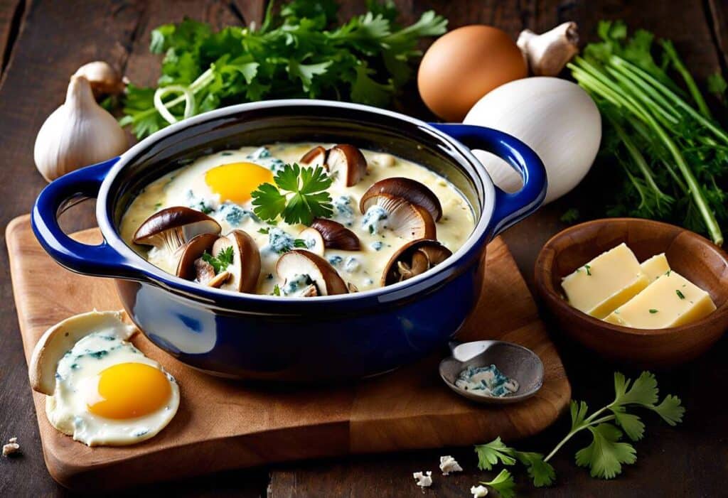 Recette d&rsquo;œufs cocotte aux champignons et Roquefort – Découvrez Comment Faire !