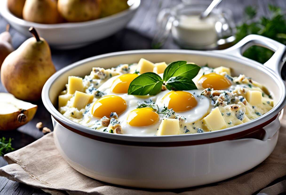 Recette d'œuf cocotte au panais, roquefort et poire : une entrée savoureuse