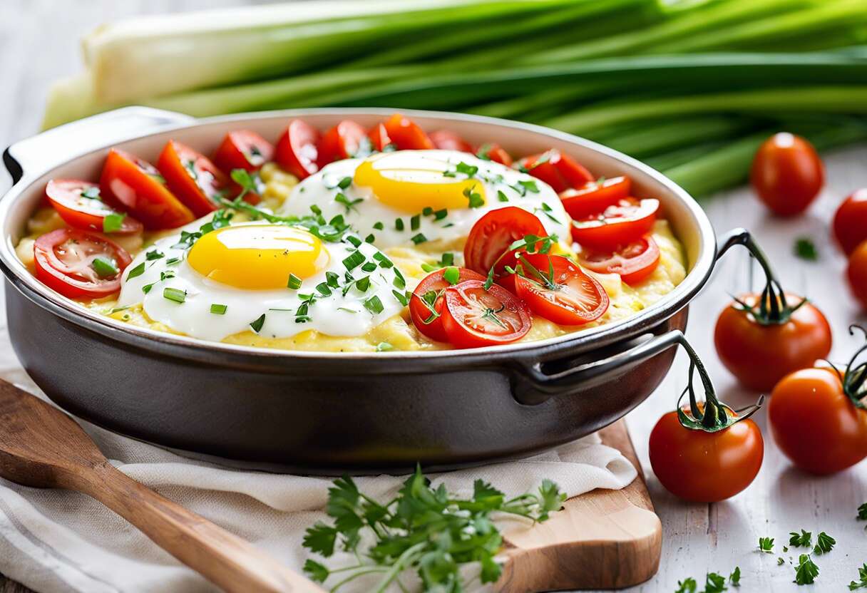 Recette d&rsquo;œufs cocotte aux poireaux et tomates cerises : un plat simple et gourmand