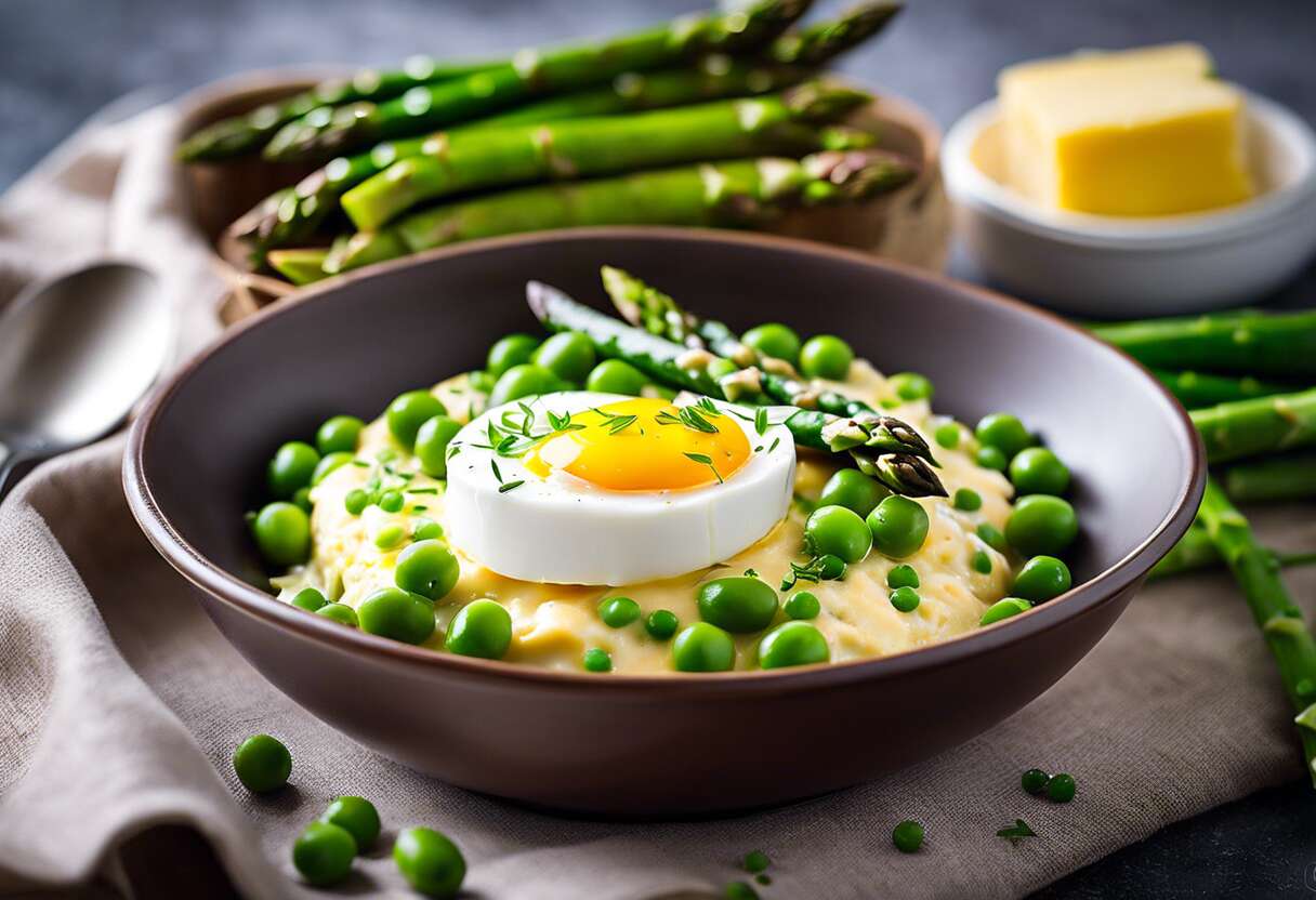 Œufs cocotte aux asperges et petits pois : recette facile et savoureuse