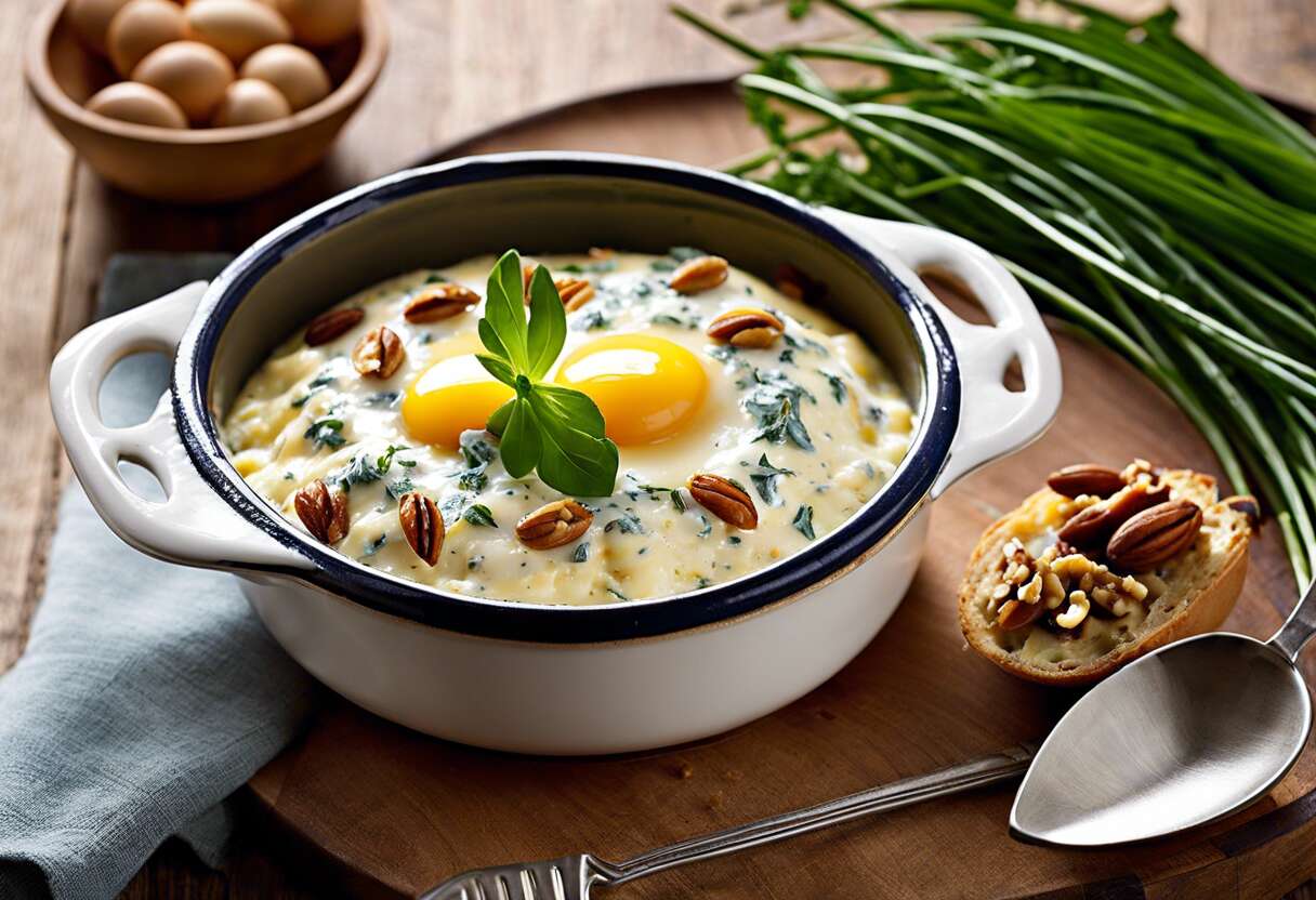 Recette d’œufs cocotte à la Fourme d’Ambert et aux noix: une touche de gourmandise !