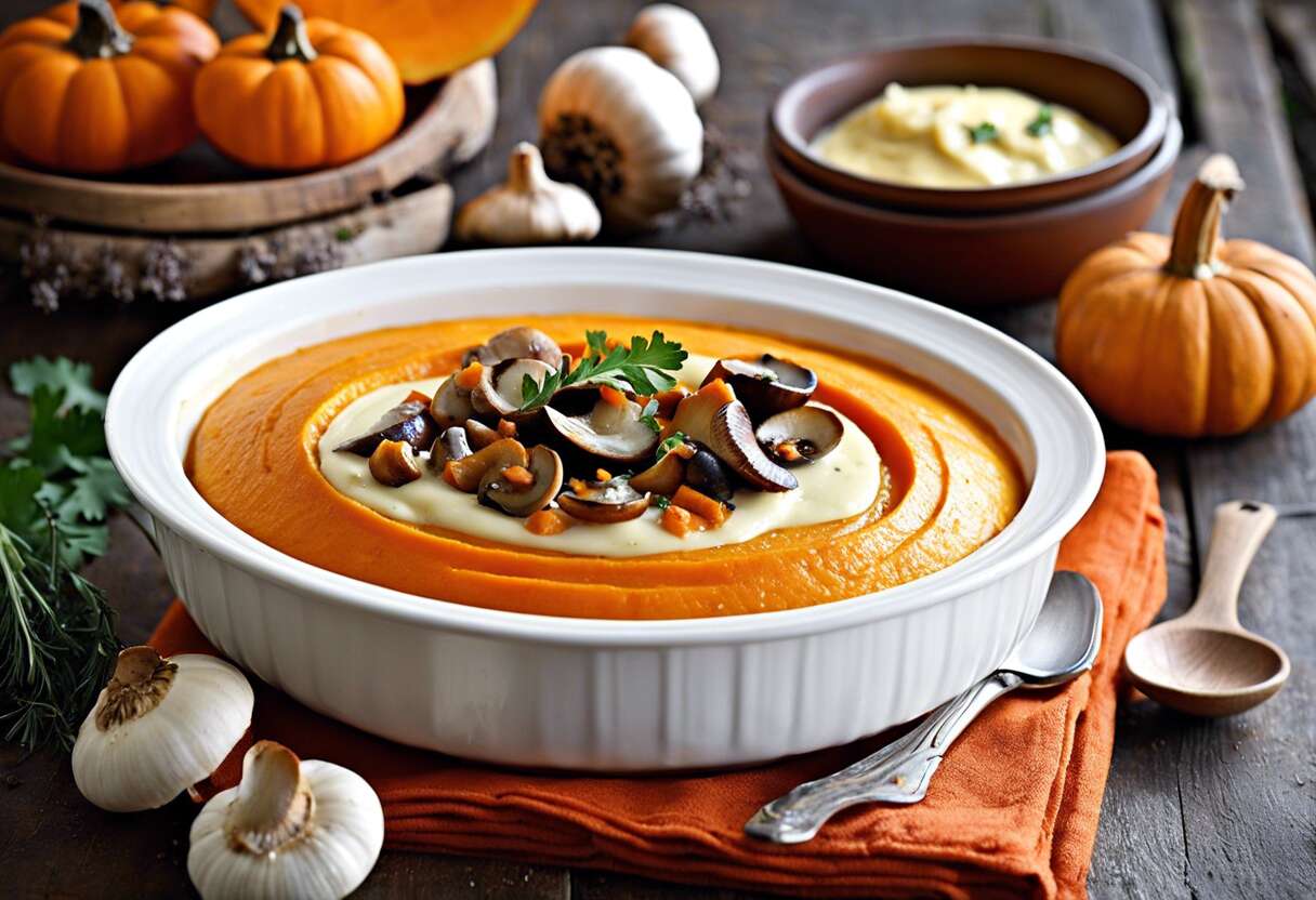Recette de cocottes de purée de potimarron aux champignons - Saveurs automnales