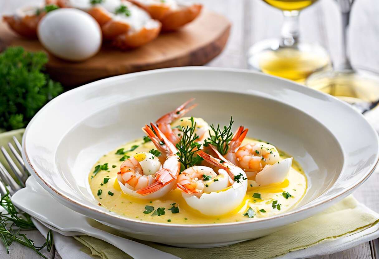 Recette d&rsquo;œufs cocotte aux crevettes, vin blanc et safran : saveurs exquises