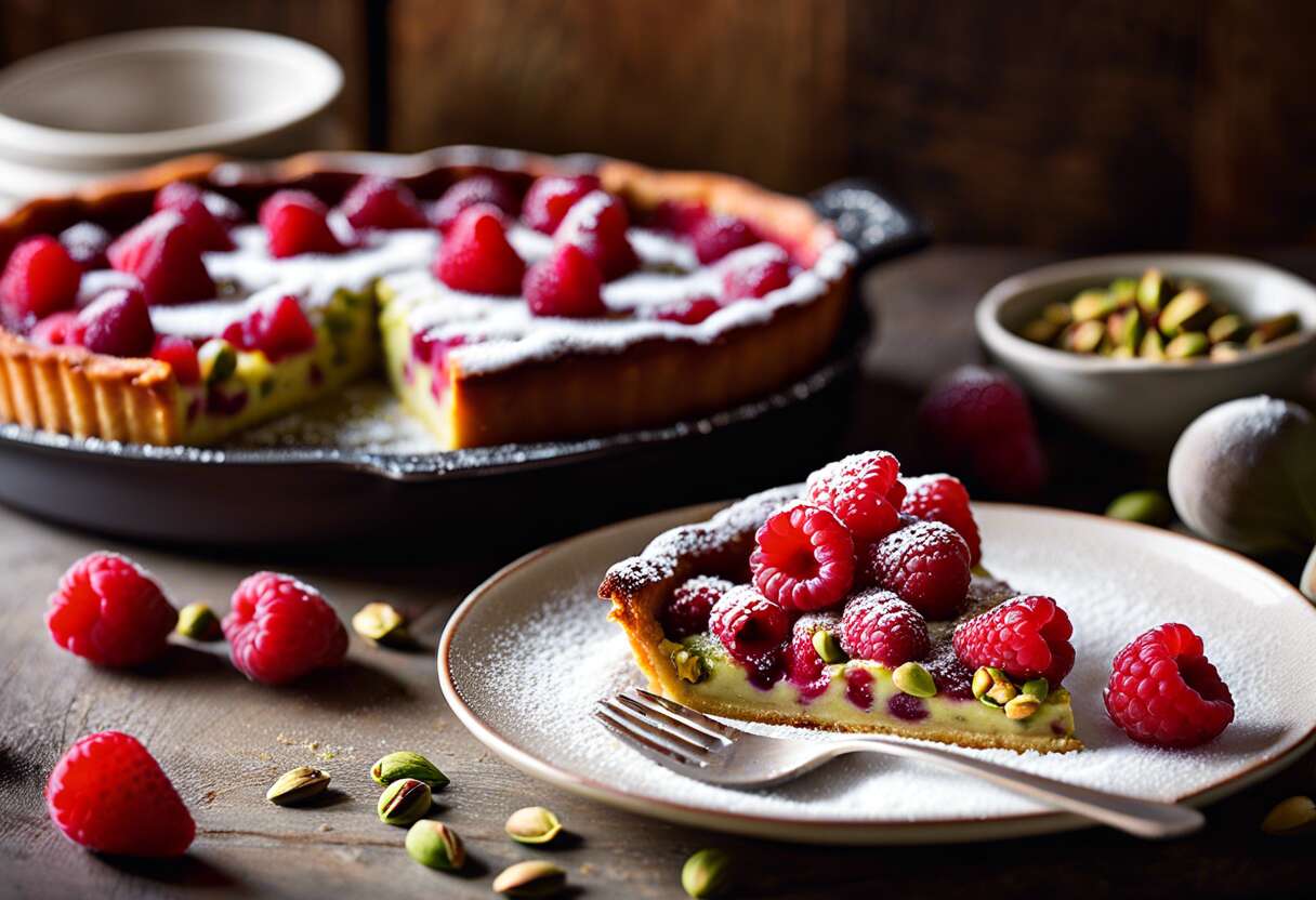 Recette de clafoutis moelleux aux framboises et pistaches : plaisir gourmand