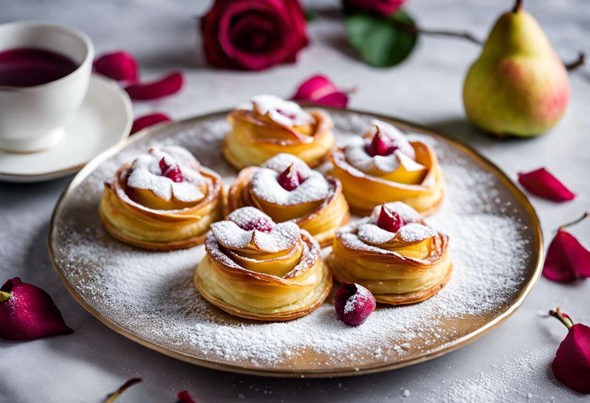 Rose feuilletée aux poires et à la vanille : recette facile et élégante