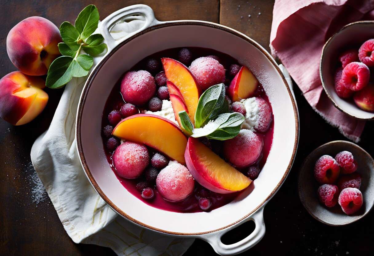 Cobbler rhubarbe et pêches de vigne : recette facile et gourmande