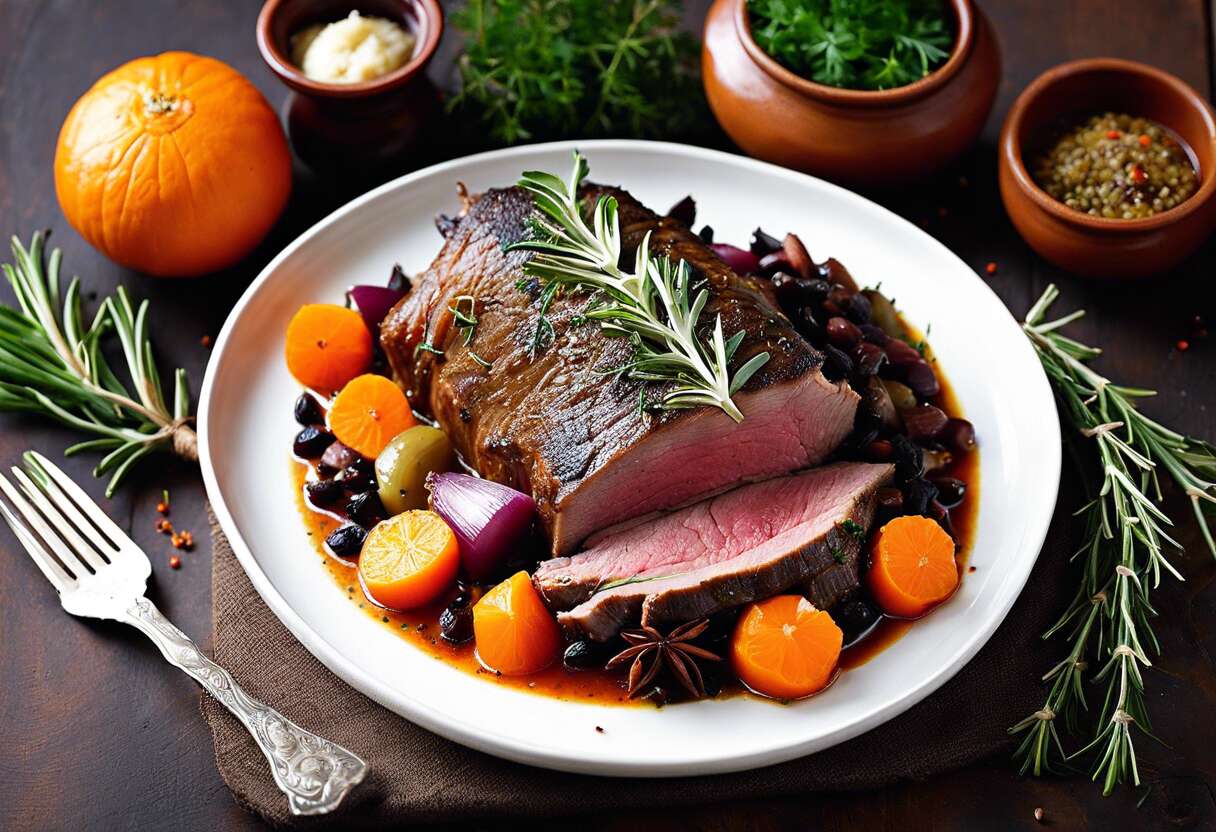 Rôti de sanglier mijoté en cocotte : recette marinée aux épices