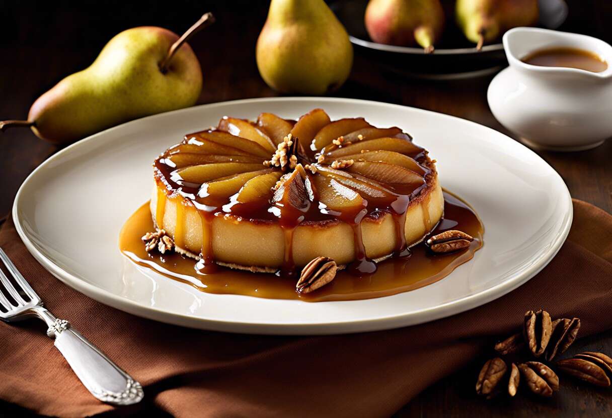 Recette de tarte Tatin aux poires, caramel au beurre salé, vanille et noix