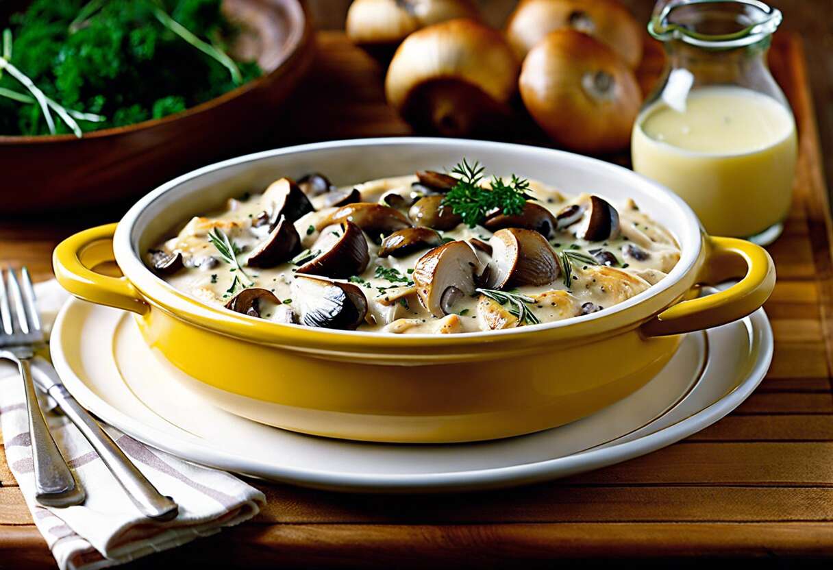 Recette de poulet à la crème et champignons bruns en cocotte