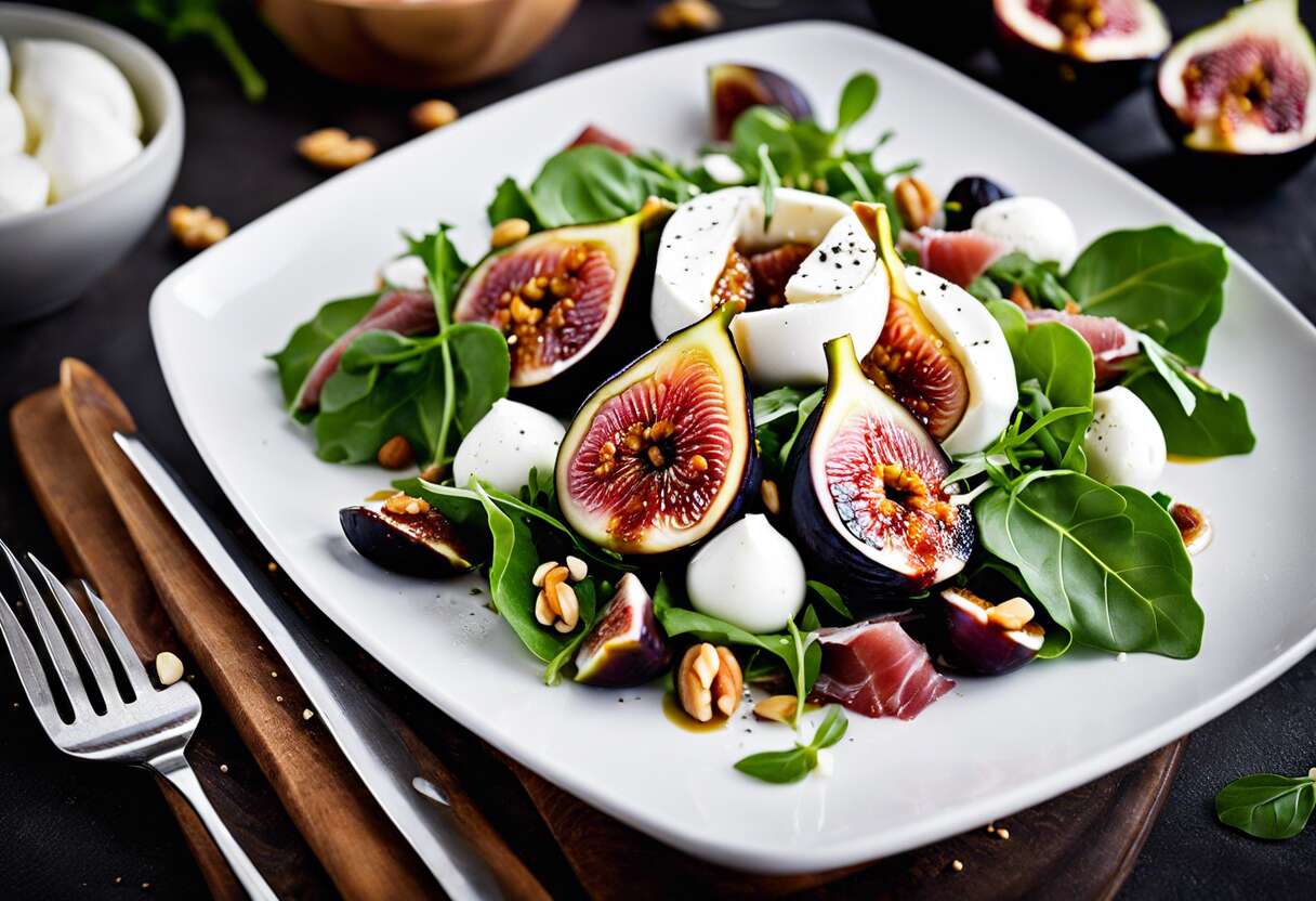 Recette de salade aux figues, jambon cru et mozzarella : fraîcheur et saveurs automnales