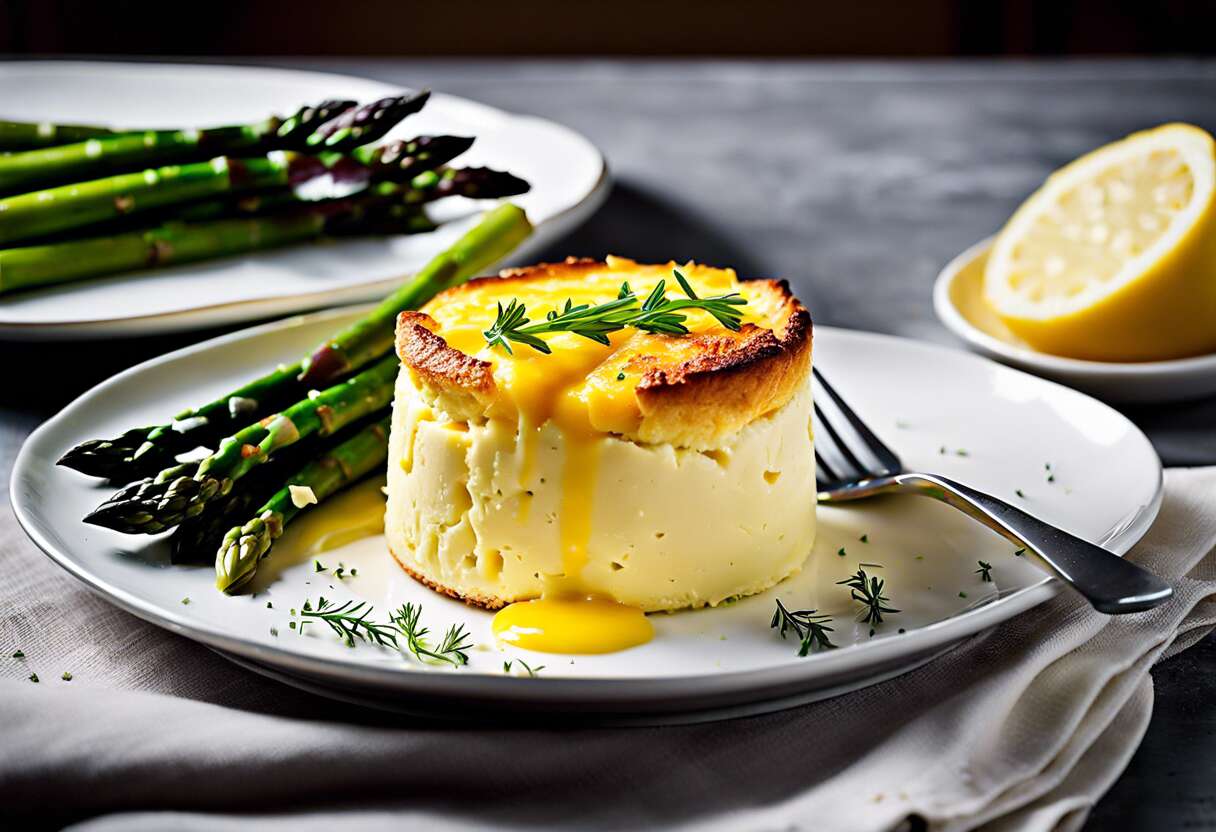 Soufflé au fromage et sa salade d'asperges