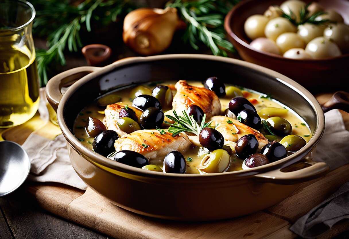 Recette de poulet aux olives et champignons en cocotte - Saveurs traditionnelles