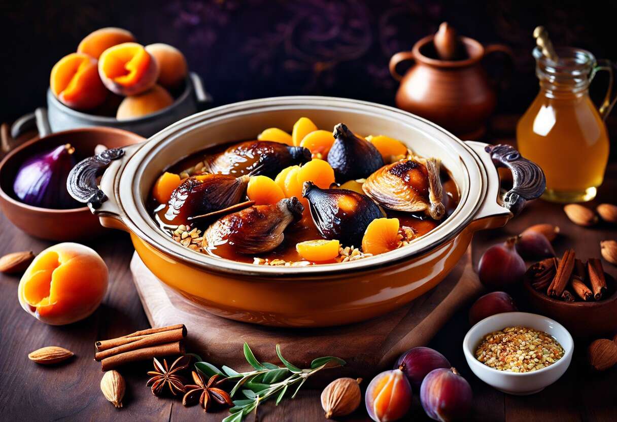 Recette de cailles en cocotte façon tajine au miel et fruits moelleux