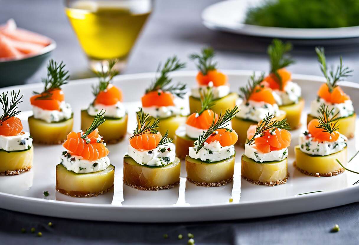 Canapés de pommes de terre au fromage frais et œufs de poisson : recette chic et facile