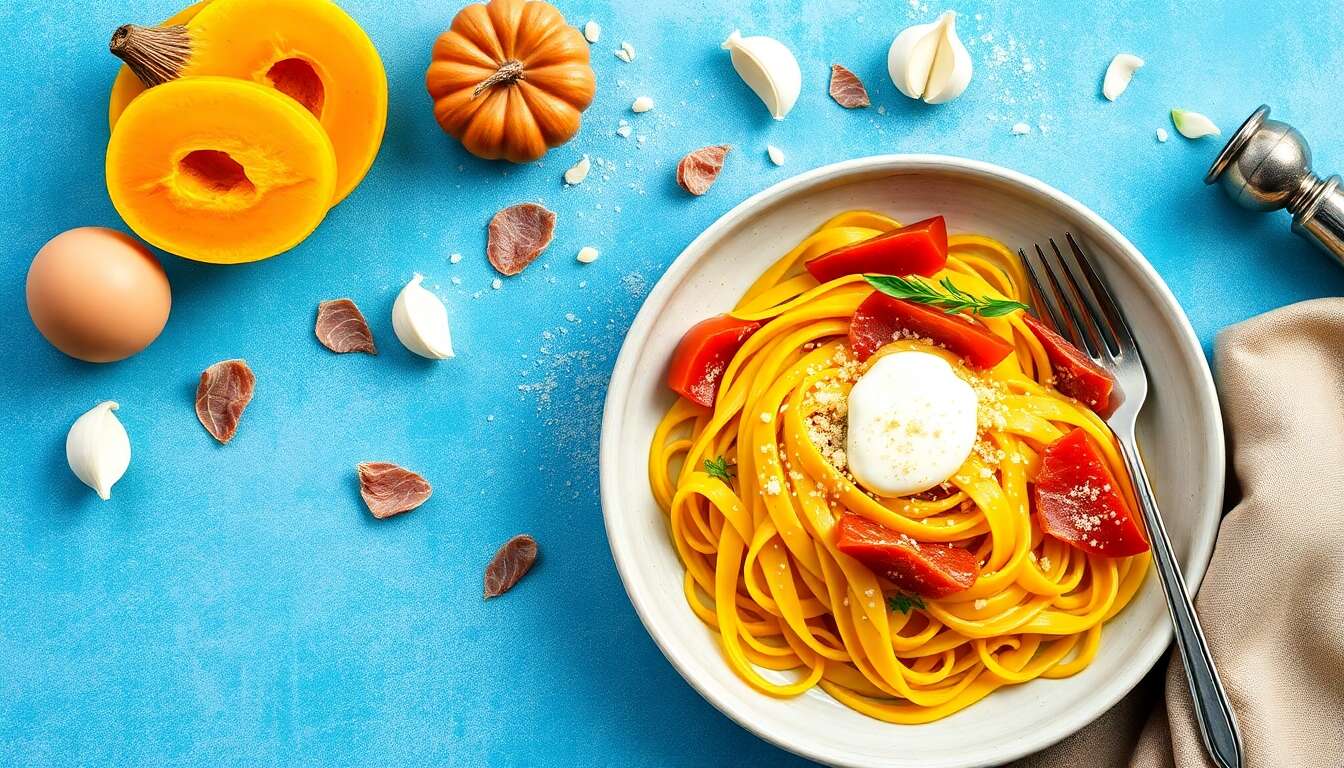 Tagliatelle au potiron, jambon cru et rosette : une recette savoureuse