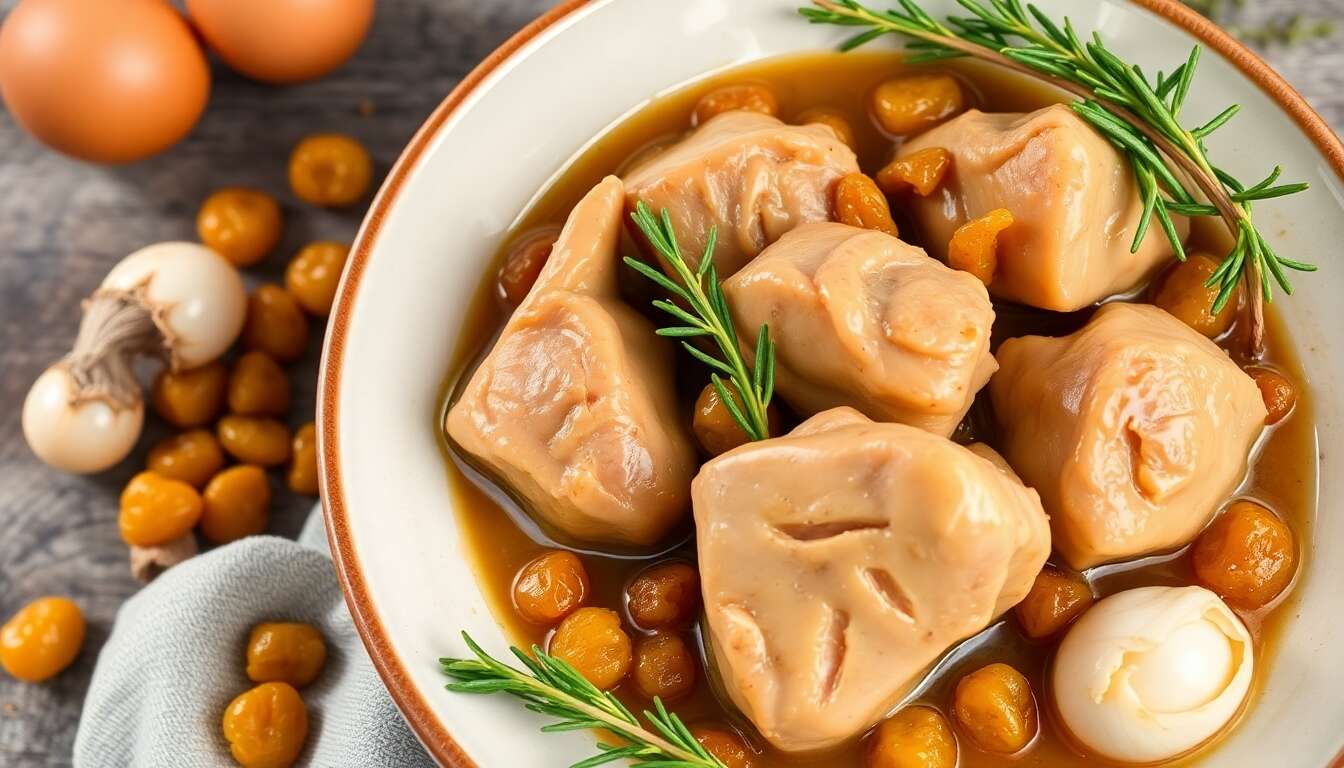 Recette cocotte : joues de porc aux oignons grelots, raisins blonds et marrons