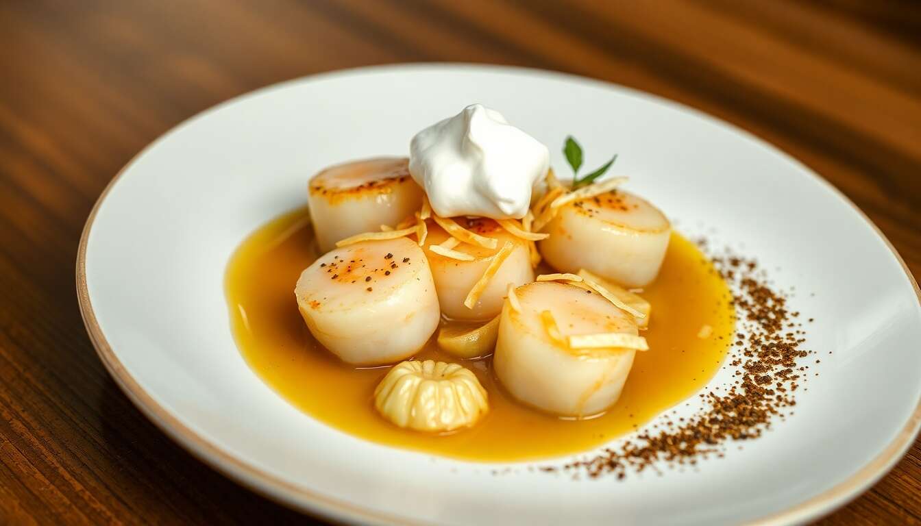 Recette de coquilles Saint-Jacques aux salsifis, mimolette, chicorée et café