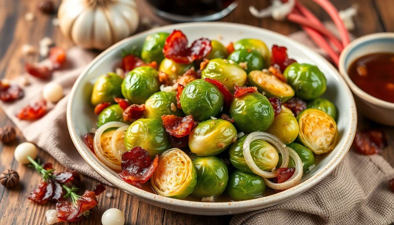 Choux de Bruxelles, oignons grelots et lard fumé : recette gourmande au sirop de vin rouge