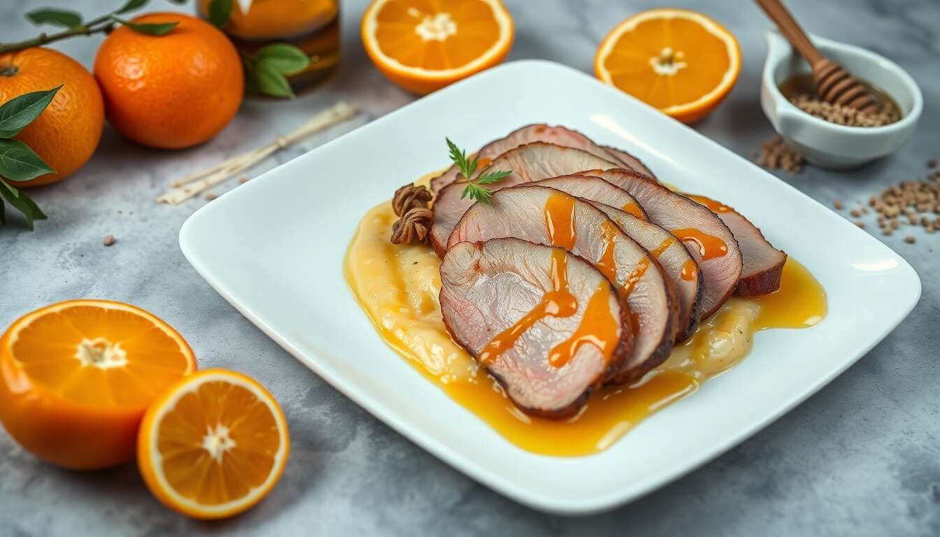 Magret de canard, fondue de poireaux et gastrique épicée aux mandarines : recette savoureuse